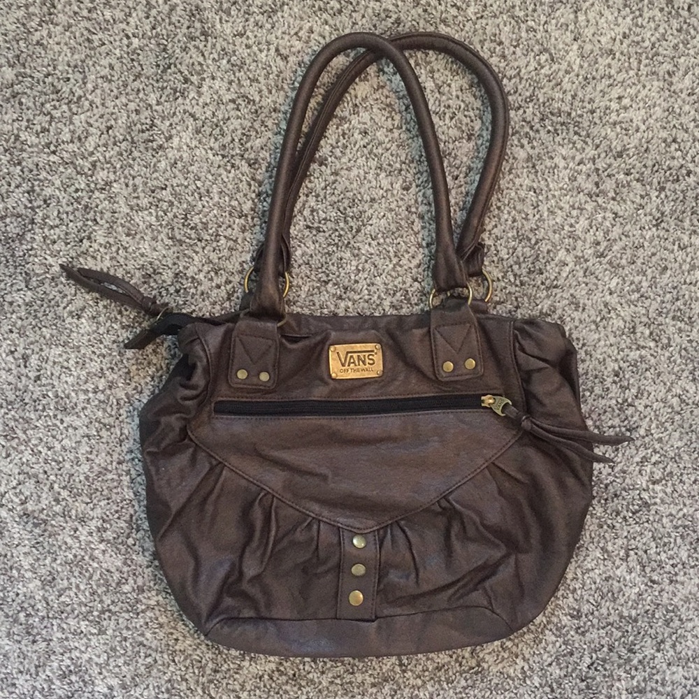 Vans - brown faux leather purse with gold details